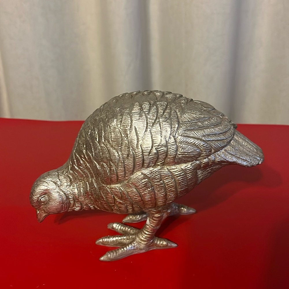 Vintage Lacquered Silver Metallic Quail Game Birds India